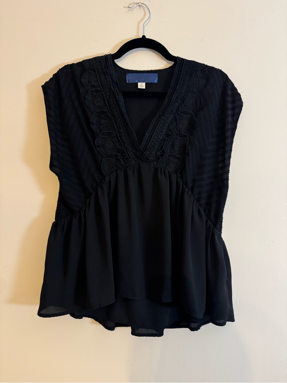 Blue Rain Black Lace V-Neck Peplum Tunic